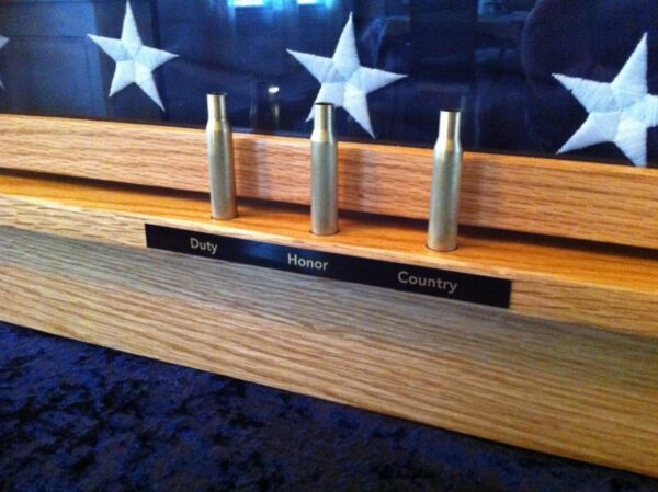 military flag display cases with shell casings